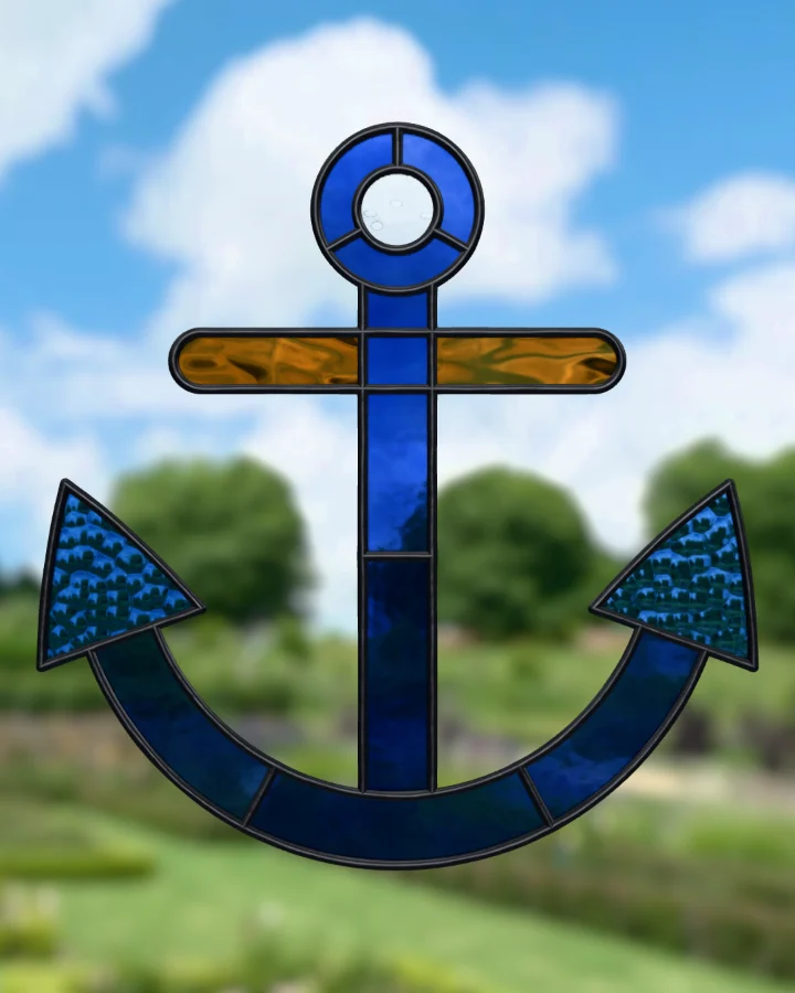 Anchor suncatcher glazed, lit from behind.