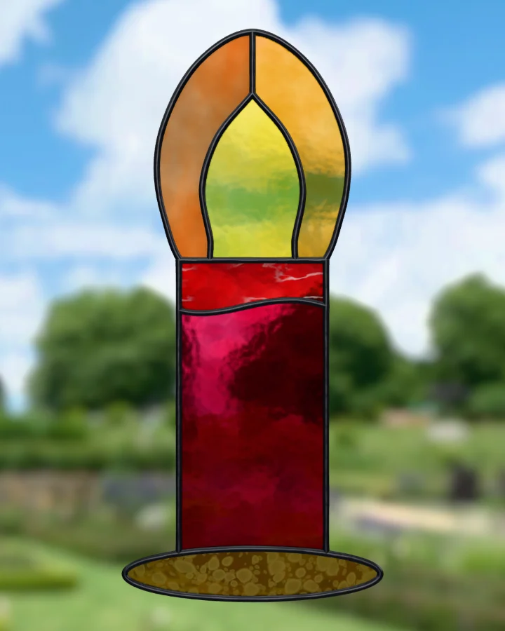 Candle suncatcher glazed, lit from behind.