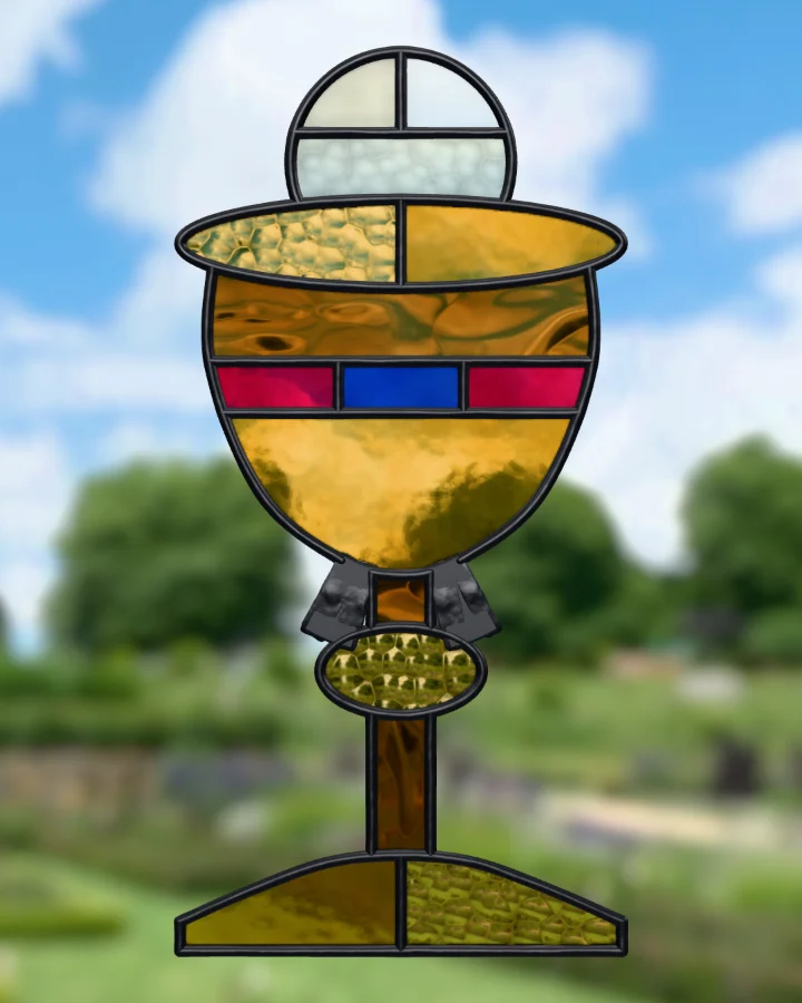 Chalice suncatcher glazed, lit from behind.