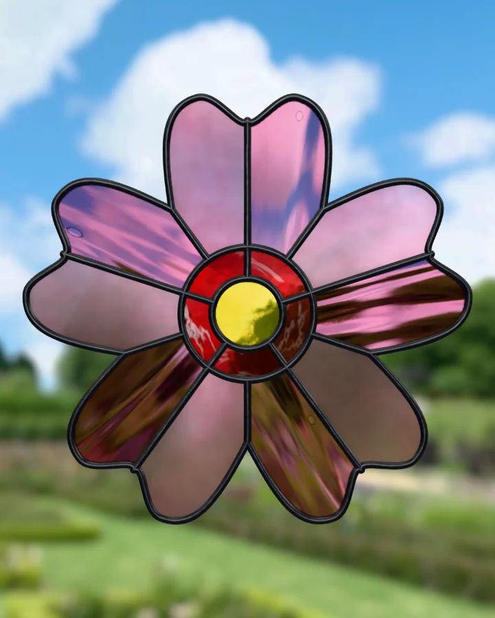 Cherry blossom suncatcher glazed, lit from behind.