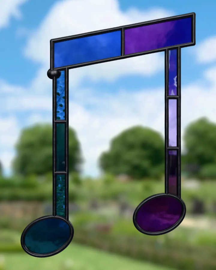 Music notes suncatcher glazed, lit from behind.